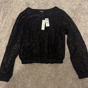 Express Black Sequin Blouse